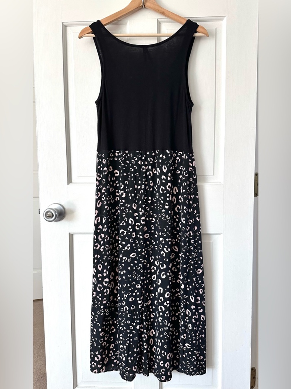 Seraphine Maternity Black Tank Maxi Dress Tan Leopard Print Nursing Size 6 - Picture 3 of 10